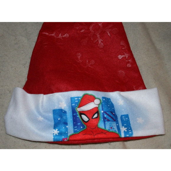 Christmas Santa Hat Marvels SpiderMan Front of Blue Skyline 16" Red Felt by Ruz - Picture 2 of 3